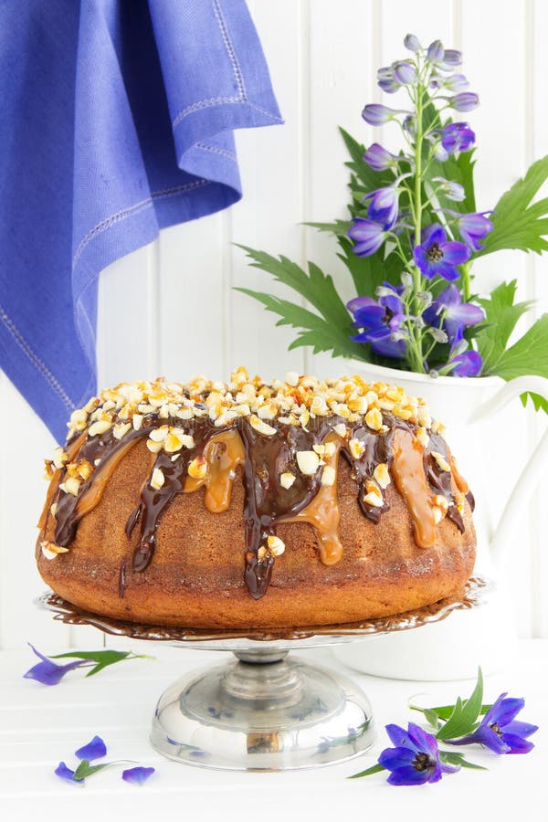 Christmas Cake with Condensed Milk, Chocolate, Caramel Stock Photo