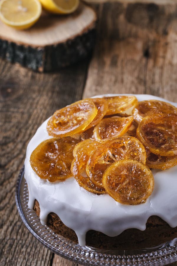 Christmas Cake Decorated with Candied Lemon Slices on Citrus Glaze