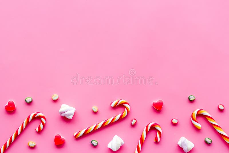 Christmas Candies Frame on Pink Backgound Top-down Copy Space Stock ...