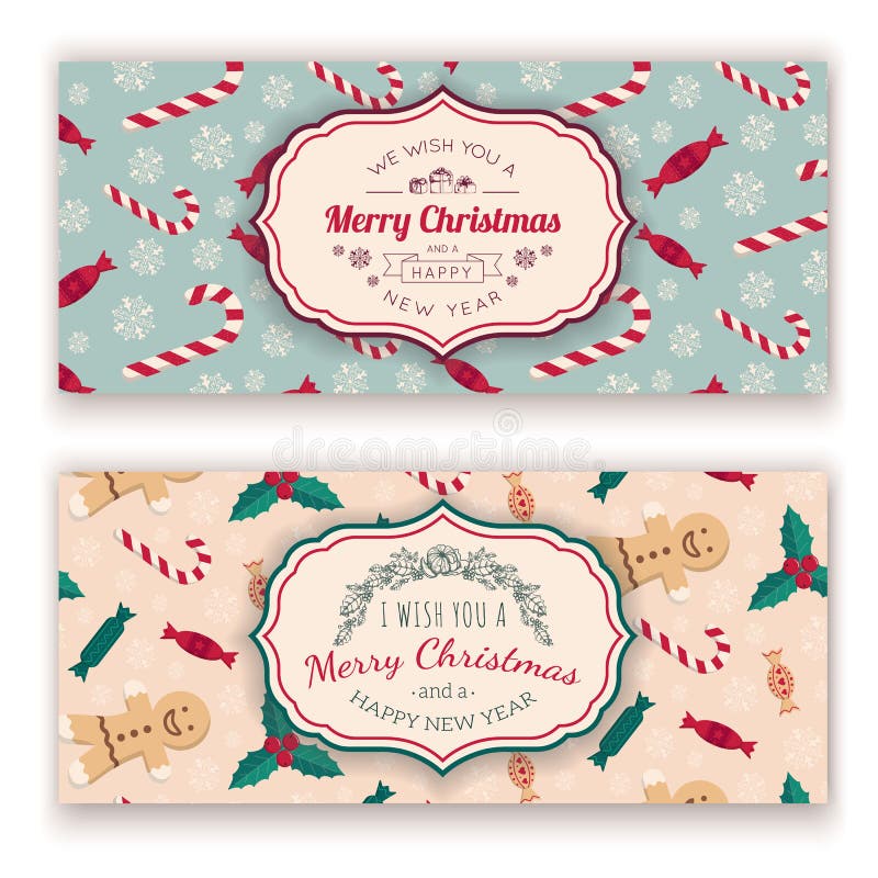 Christmas candies pattern and greeting text.