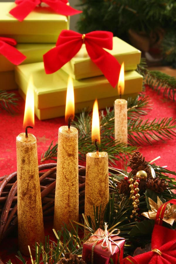 Christmas candle and gifts stock image. Image of package 1017075