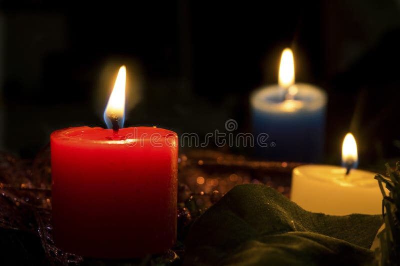 Christmas candles lit stock photo. Image of celebration 112856972