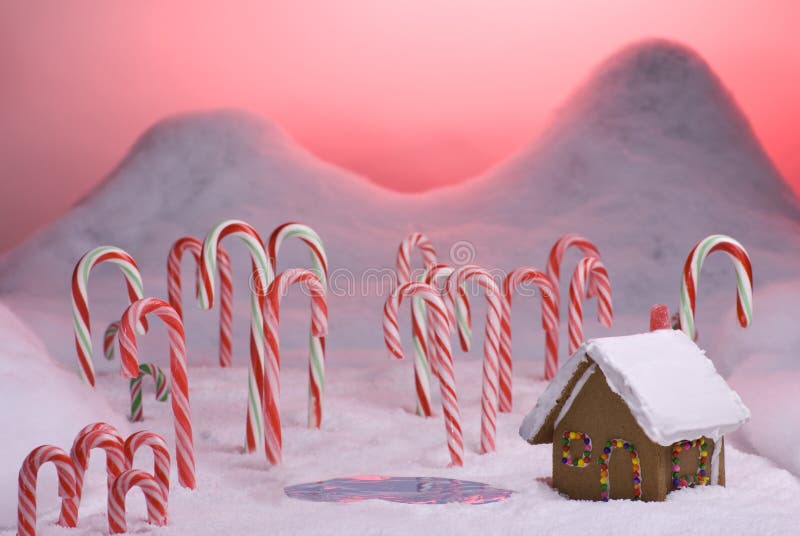Christmas Candy Cane Forest Pink Sunset Pond