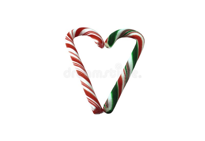 Christmas Candy Cane With Red And Green Bow Isolated On White