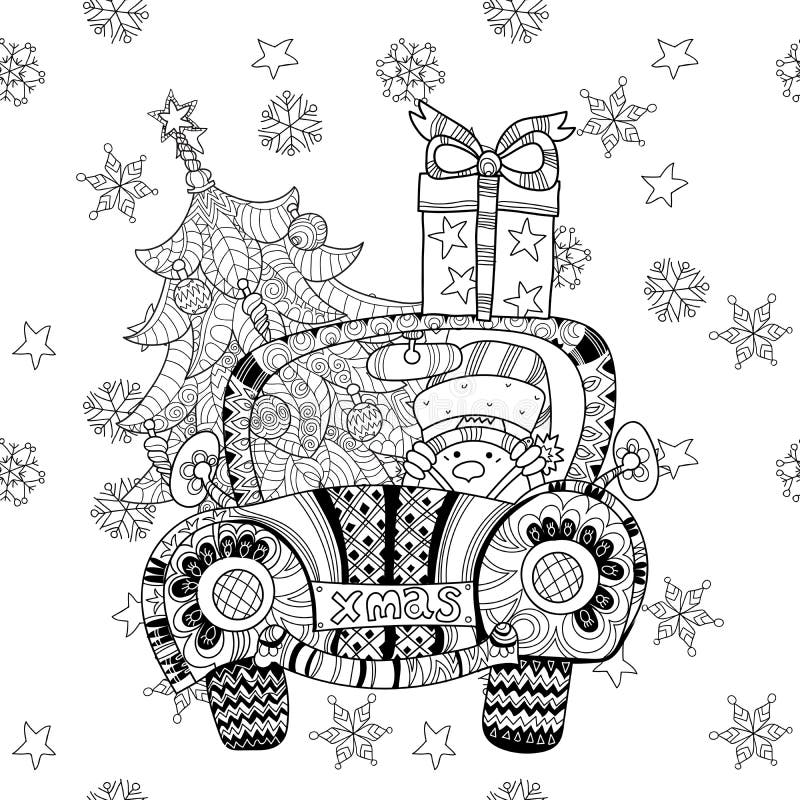 Download Christmas Car Gift Doodle Zentangle Vector. Stock Vector ...