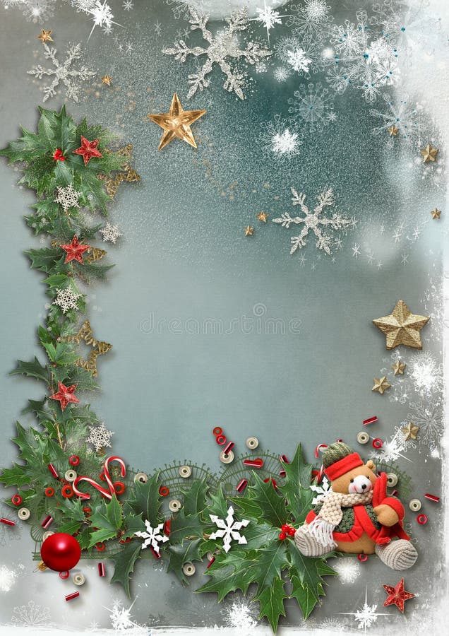 Vintage Christmas Decorate Against Old Paper Texture Background Stock ...