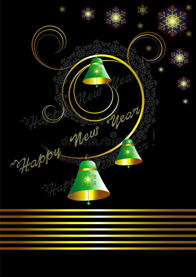 Christmas Card with Bells on Black Background Stock Vector