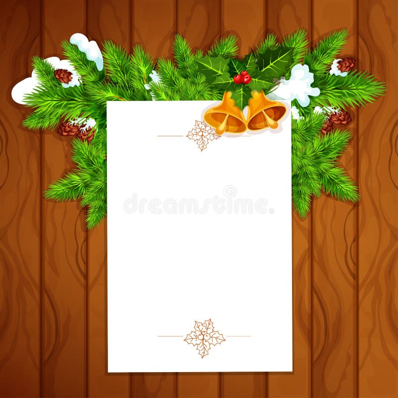 Christmas card with blank paper and holly berry