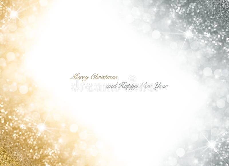 Christmas card with bright gold and silver sparkly background