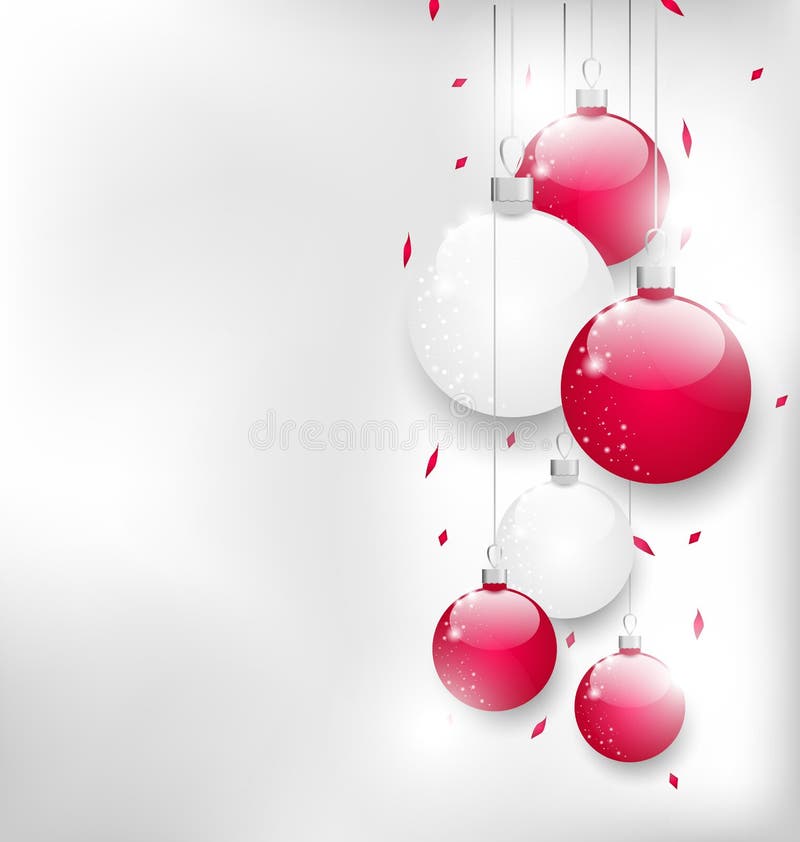 Christmas card with colorful glass balls and tinsel