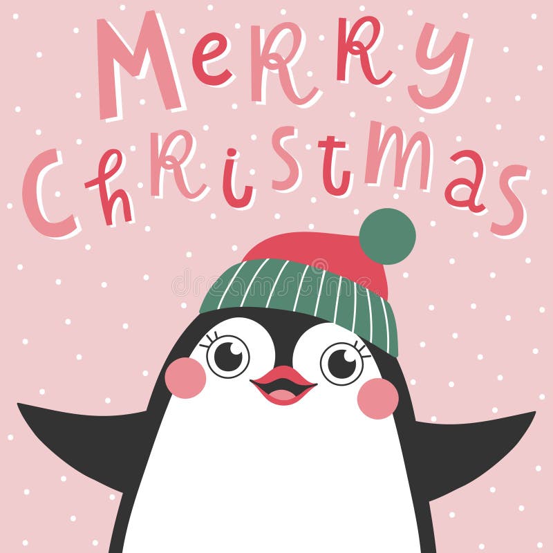 Christmas card with cute penguin and text Merry Christmas. vector illustration Christmas card with cute penguin and text Merry Christmas. vector illustration