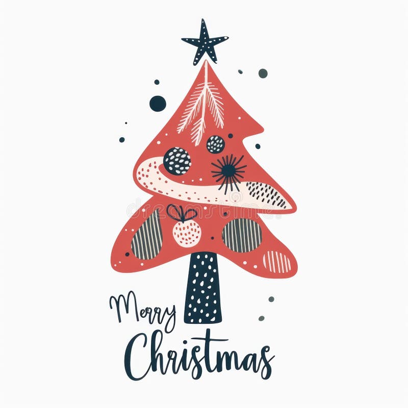 Christmas card design with modern tree illustration, glitter, and cheerful typography royalty free illustration
