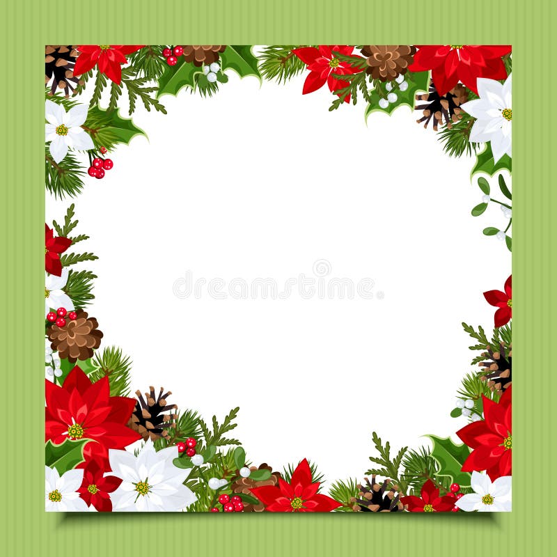 Christmas Card with Bells, Holly, Balls and Poinsettia. Vector Eps-10 ...