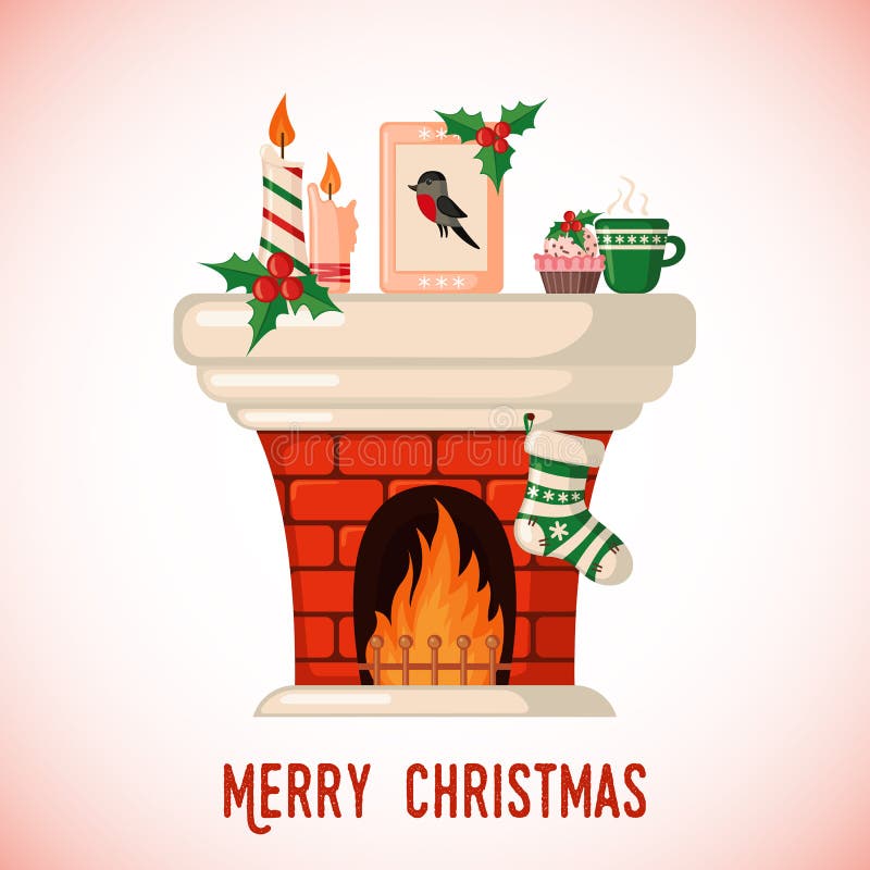 Christmas Card with Fireplace. Stock Vector Illustration of celebrate