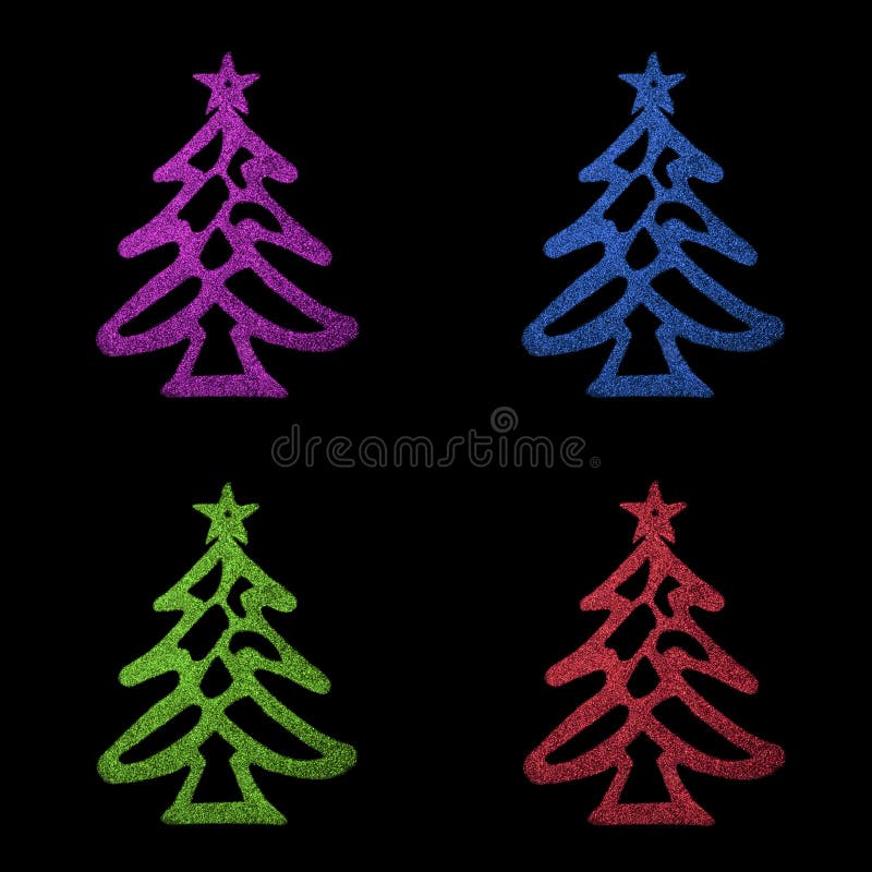 Christmas Card Four Silver Christmas Tree on Black Background Stock