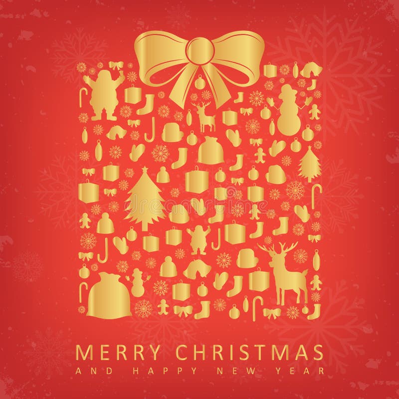 Christmas Card with Gift Box Sillhouette and Christmas Decoration