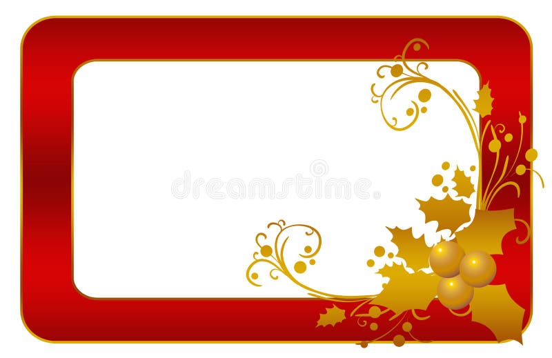 Christmas card gold red frame flowers