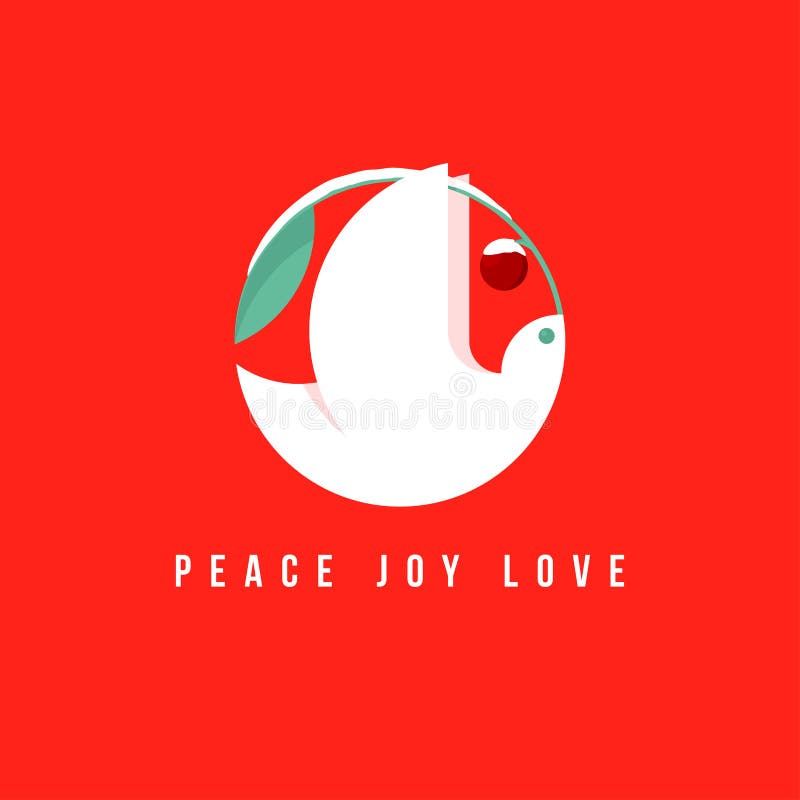 Christmas card with holiday greetings and white dove with leaf vector illustration