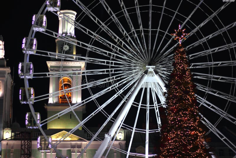 Christmas card in the illumination of the city of Kiev