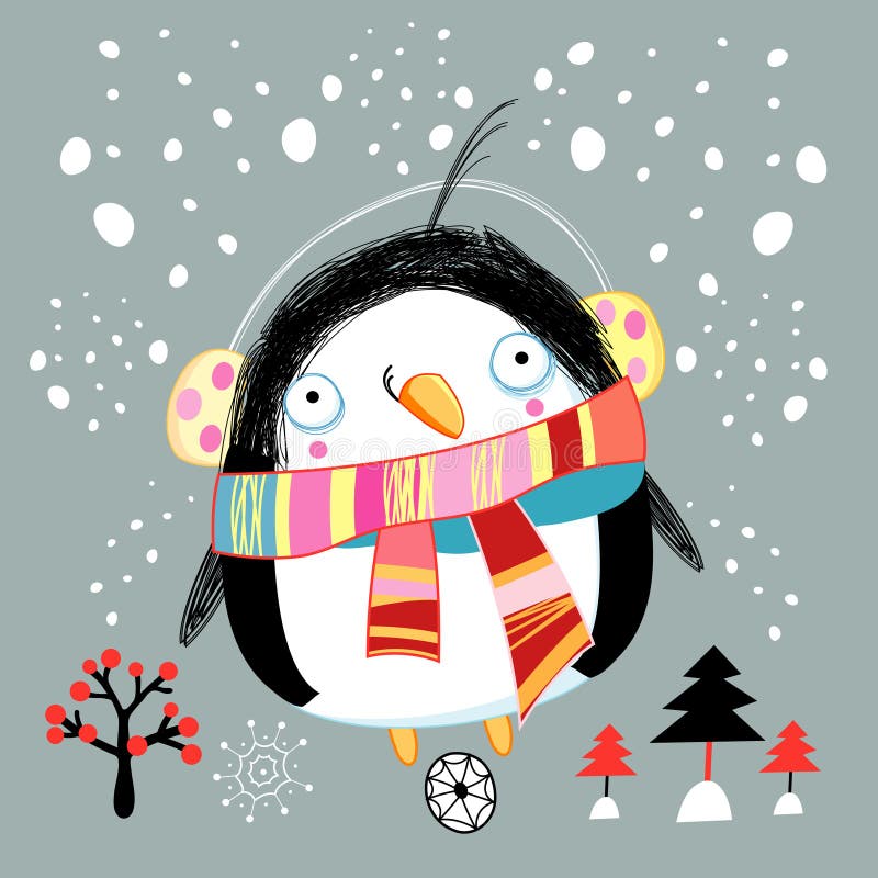 Christmas card with a little penguin