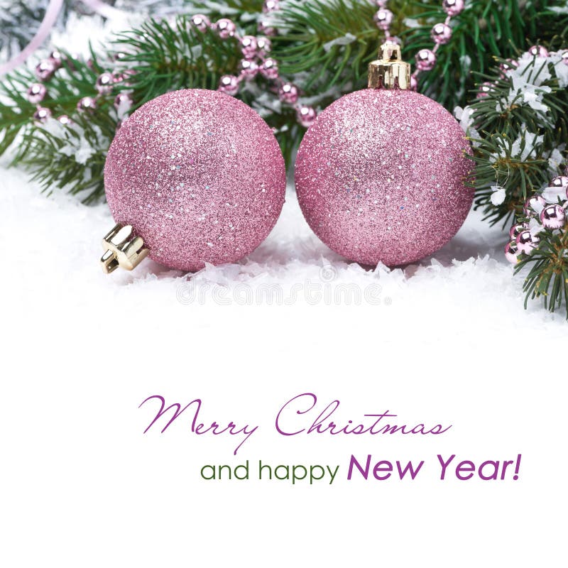 Christmas card with pink baubles