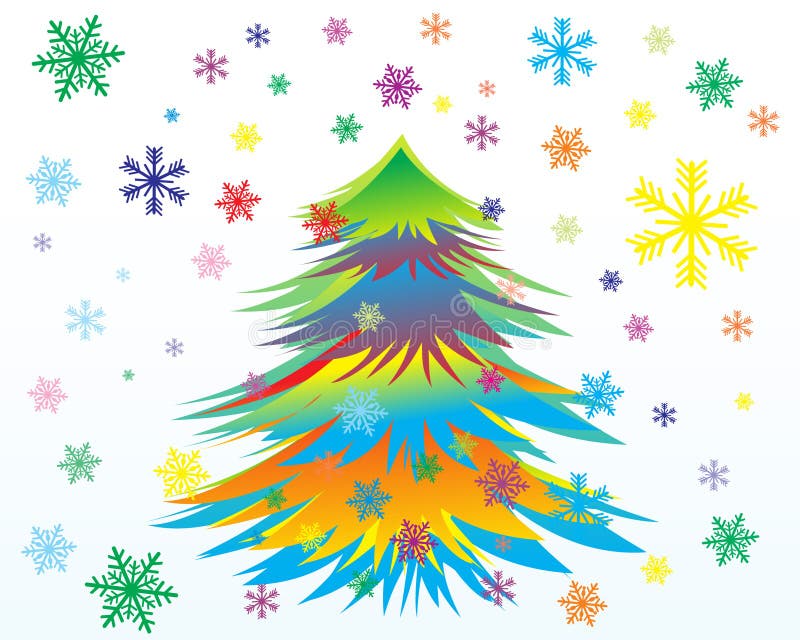 Christmas card with snowflakes and New Year tree