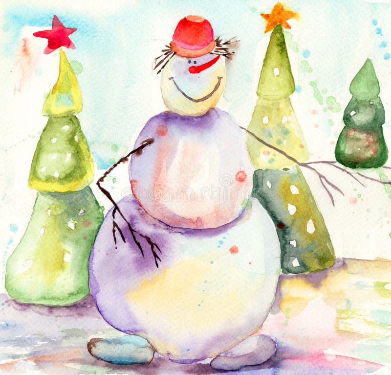 Christmas card with snowman