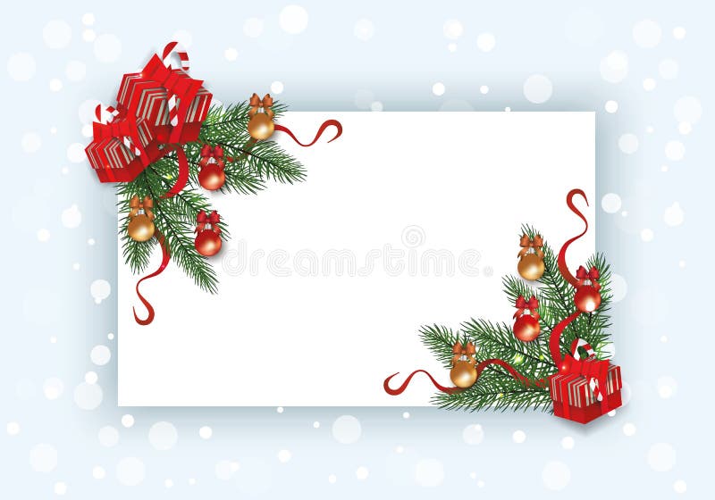 Christmas Card Template with Pine Tree Branch Corner Border Stock ...