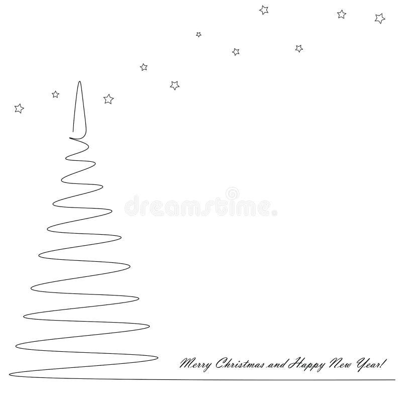 Christmas Card with Tree Line Drawing, Vector Illustration Stock