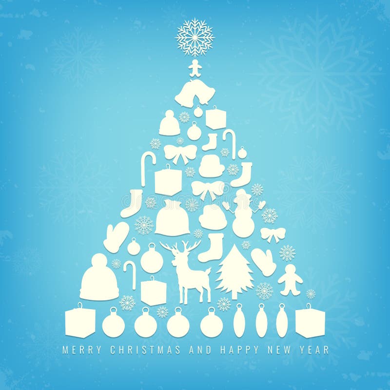 Christmas Card with Tree and Ornaments. Xmas Card Stock Vector