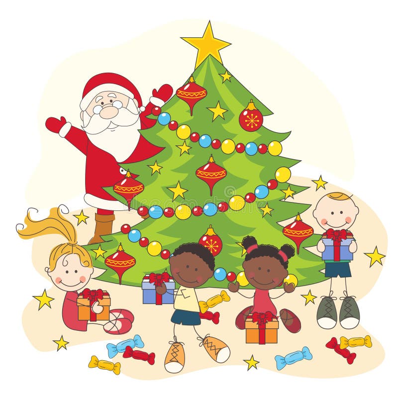 Children Round Dancing Christmas Tree in Baby Club Stock Vector - Illustration of card, friends: 63403694