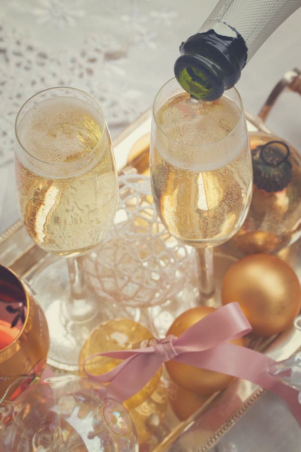 Christmas Champagne Glasses Stock Image Image of life, bottle 76749013