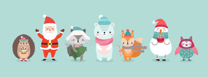 Christmas Characters - Animals, Snowmen, Santa Claus Stock Vector -  Illustration of animal, happy: 132956936
