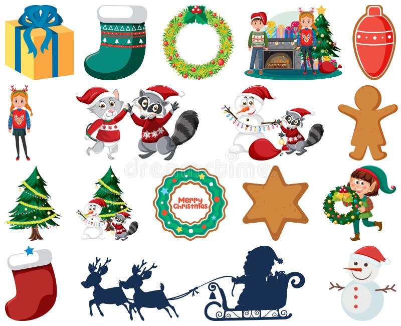 Christmas Characters and Elements Set Stock Vector Illustration of