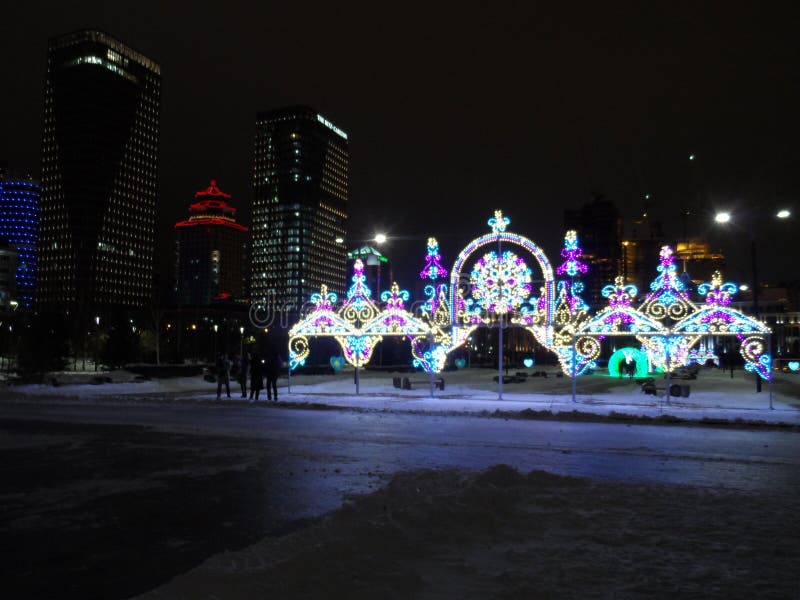 Christmas in the City Light Decorations Editorial Photography Image