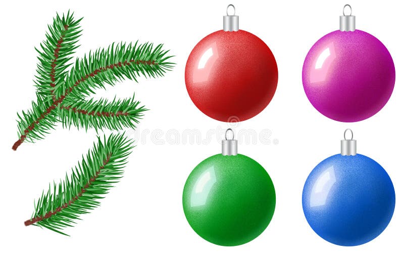 christmas clipart, Christmas decorations balls and fir branches, hand drawing