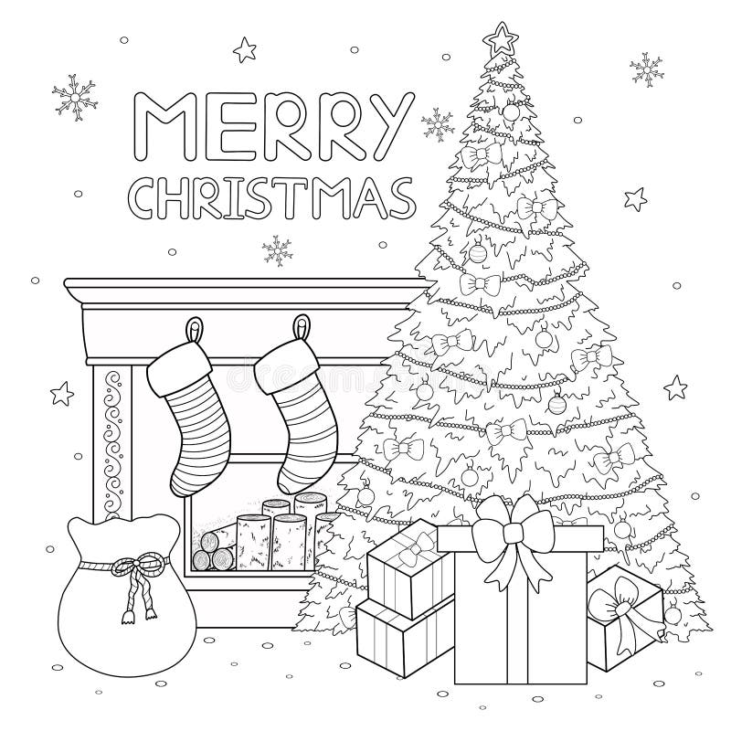 Christmas Coloring Page. Winter Holiday Coloring Card Stock Vector ...