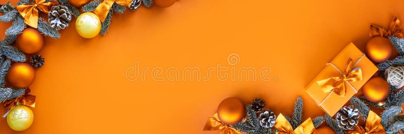 Christmas composition.  Background with gift box and decorations.