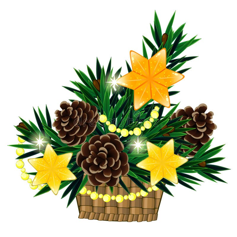 Christmas composition in basket with 3 yellow star