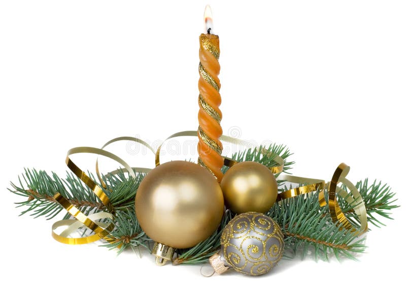 Christmas composition with a burning candle