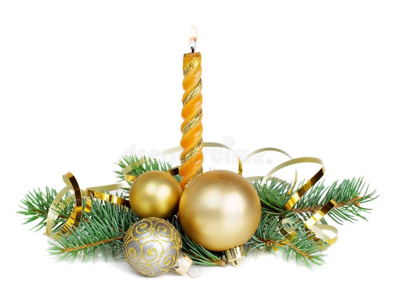 Christmas composition with a burning candle