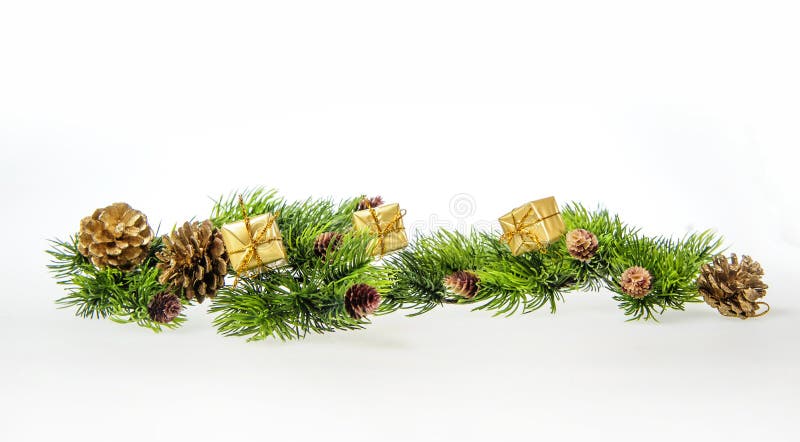 Christmas composition of tree branches and gifts stock photography Christmas composition of tree branches and gifts stock photography