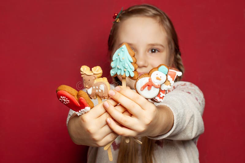 Christmas cookie gingerbread decoration in hands closeup stock photo