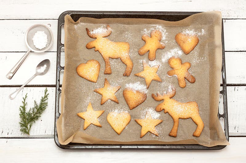 Christmas Cookies on a Baking Tray with Free Text Space Stock Photo - Image  of christmas, cookies: 34135938