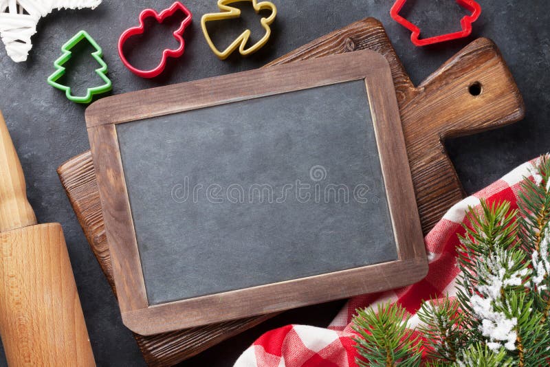 Christmas cooking utensils and snow tree