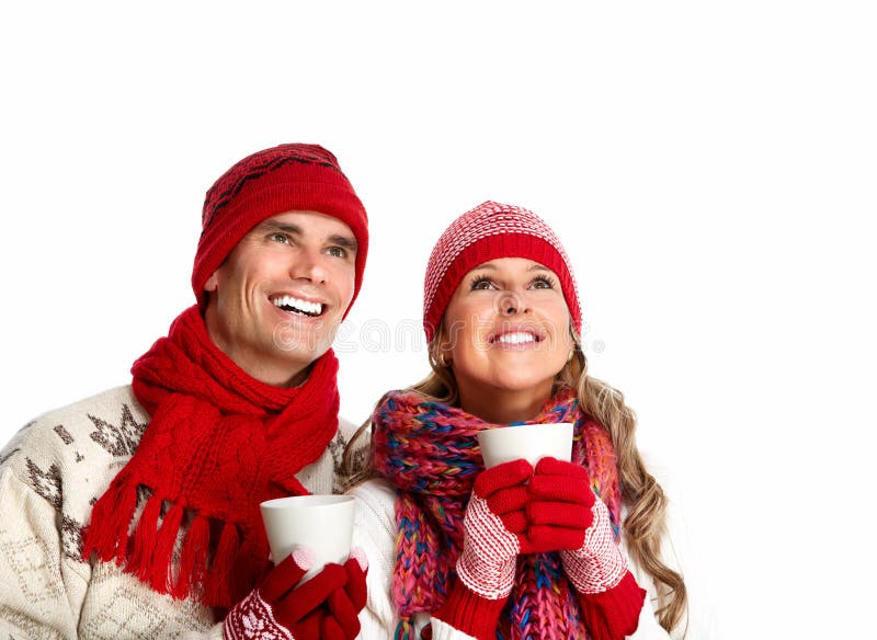Christmas couple drinking hot tea. stock image Christmas couple drinking hot tea. stock image