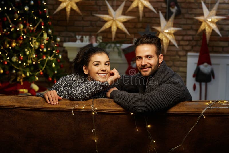 Christmas couple at home in Winter royalty free stock photos