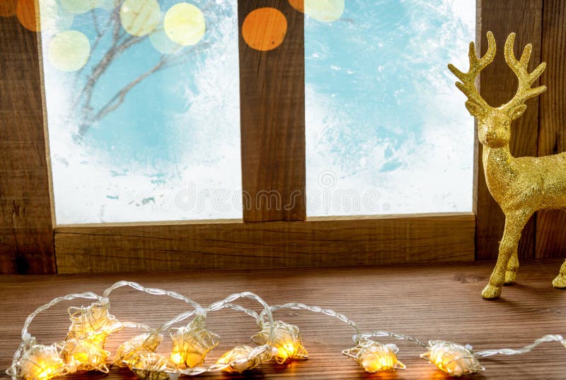 Christmas Cozy Interior with Window Sill Illuminated with Lights Stock Photo Image of wood