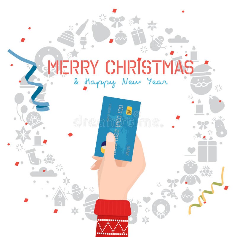 Christmas Credit Card in Red Envelope Over White Stock Illustration