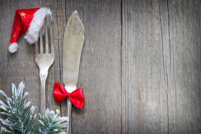  Christmas Cutlery On Retro Table Abstract Food Menu 